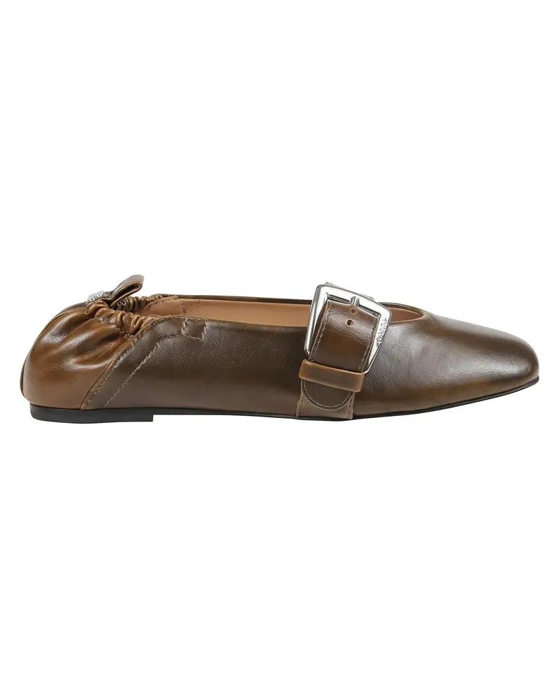 Ganni Buckle-Strap Ballet Flats braun Braun