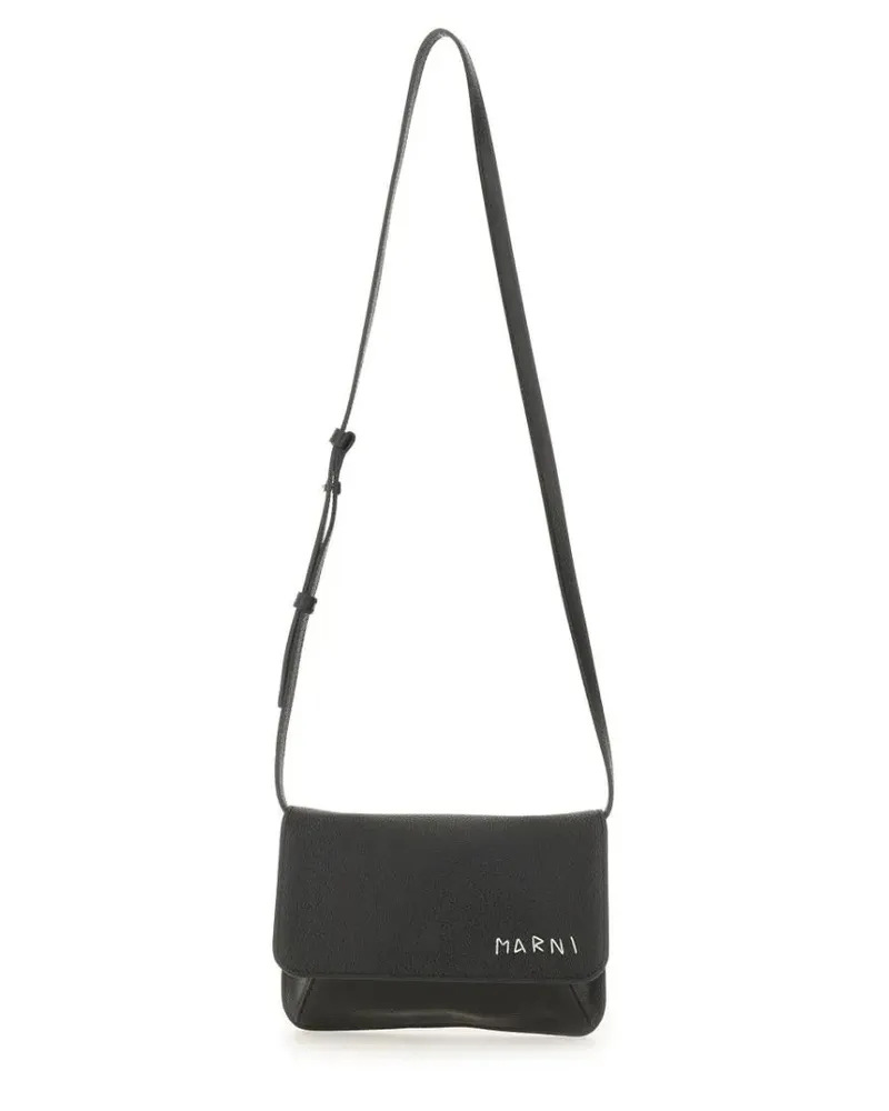 Marni Hobo Bags Rectangular Black Calf Leather Shoulder Bag schwarz Schwarz