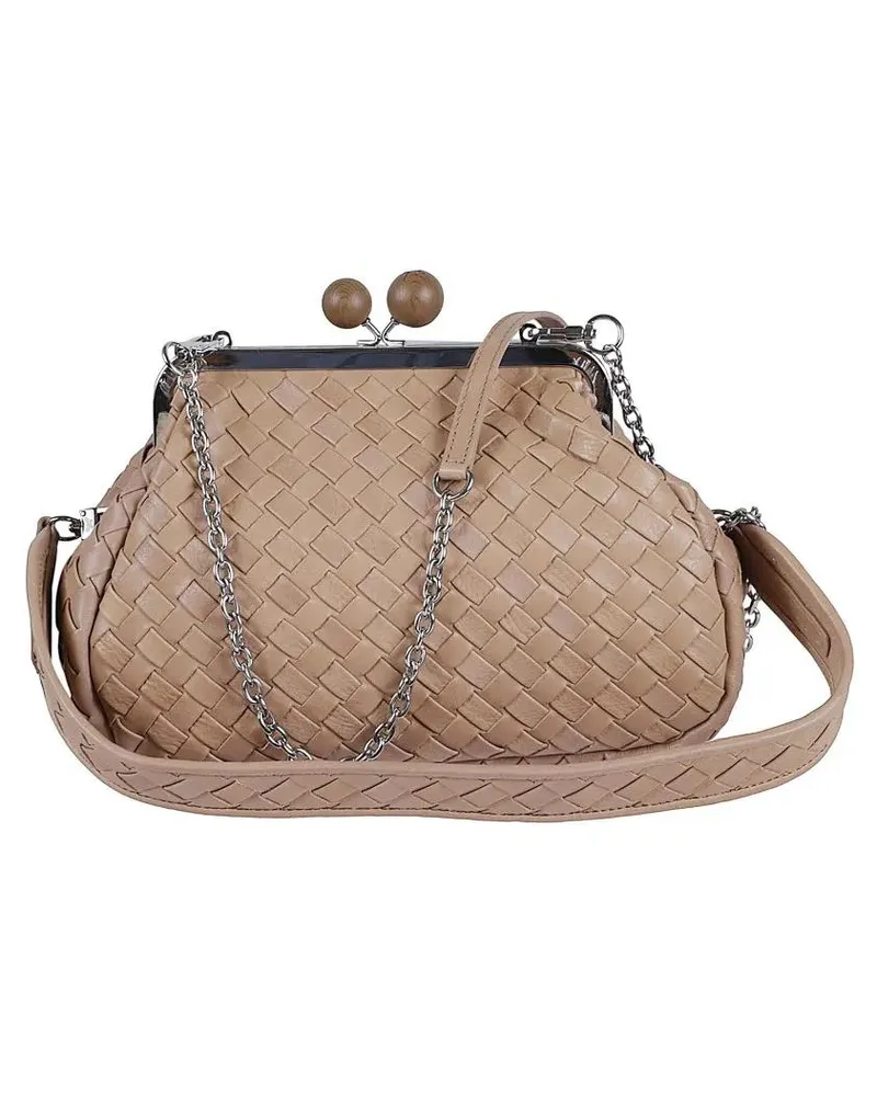 Max Mara Hobo Bags Rounded Woven Wool Shoulder Bag With Metal Frame pink Rosa