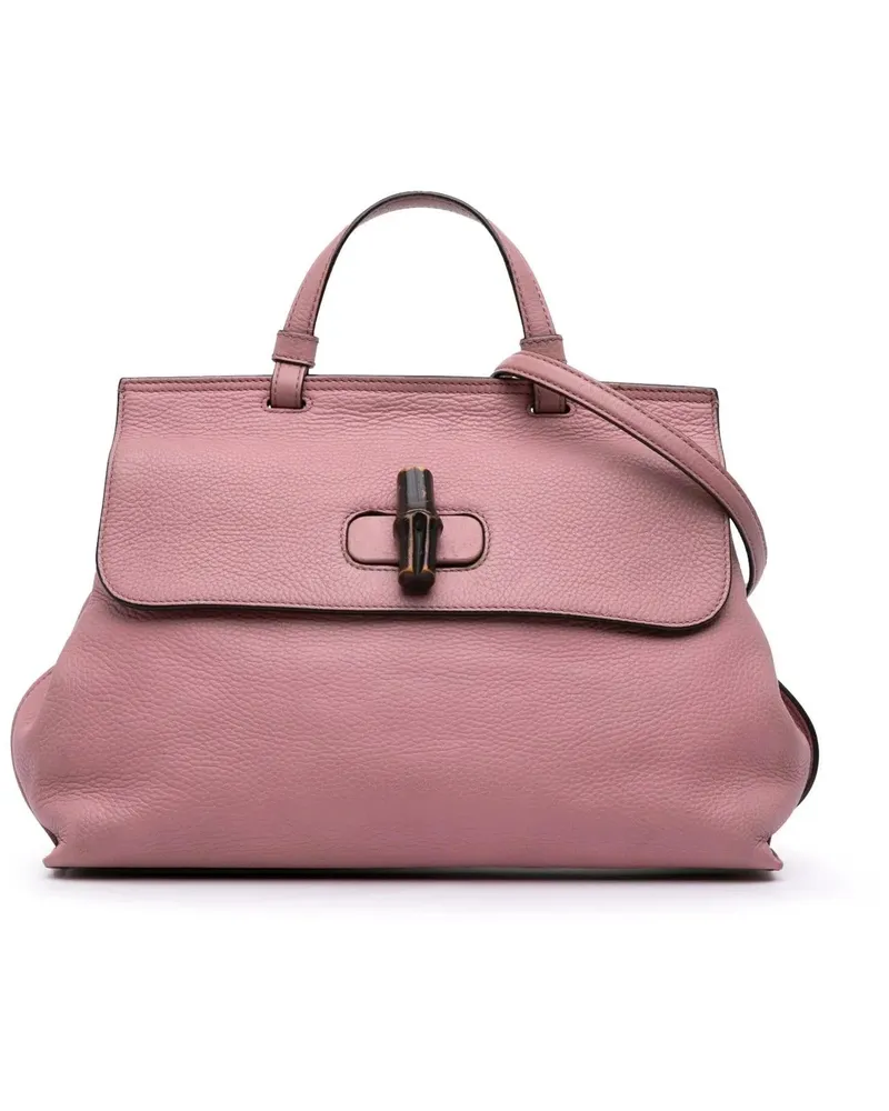Gucci Hobo Bags Medium Leather Bamboo Daily Satchel rosa Gold