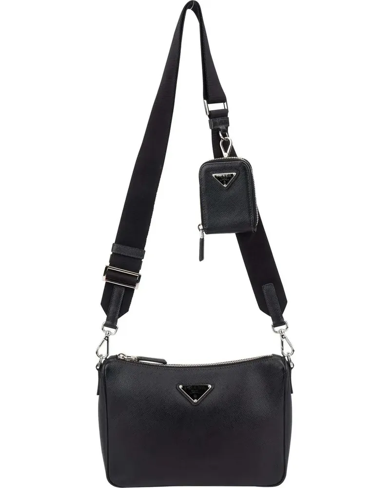 Prada Crossbody Bags  Black Saffiano Leather Triangle Vitello Cros schwarz Schwarz