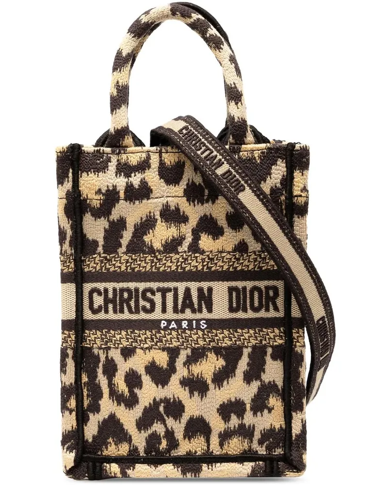 Dior Hobo Bags Mizza Mini Embroidered Canvas Leopard Vertical Boo braun Braun
