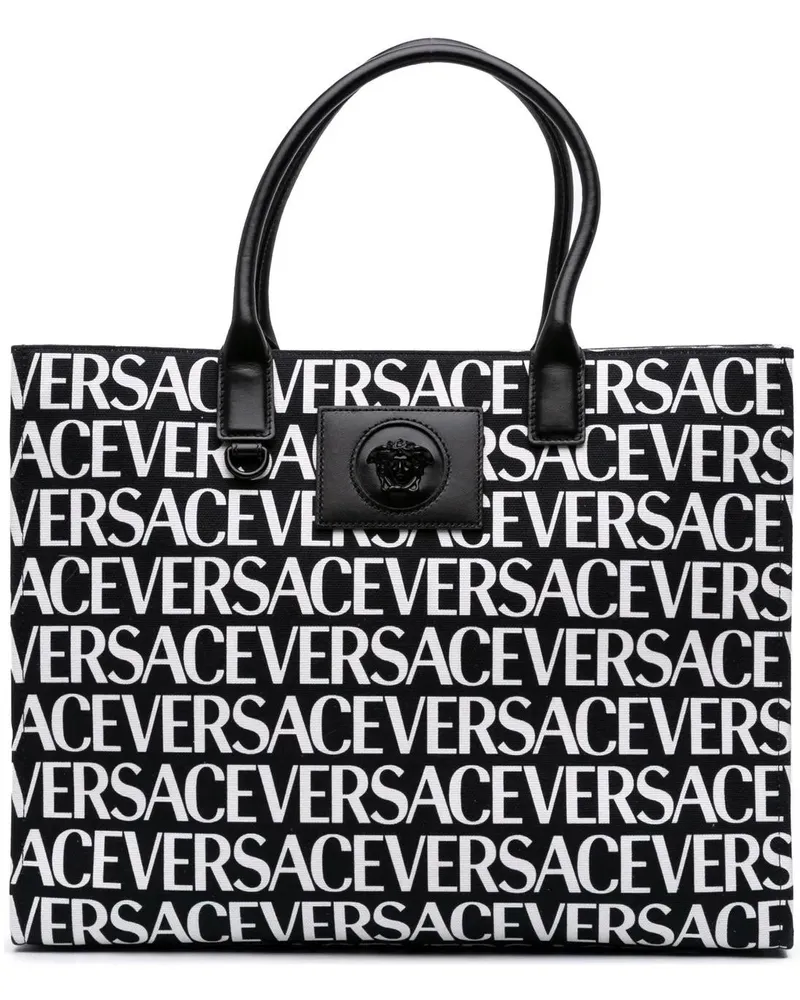 Versace Shopper Canvas Logo Print Tote schwarz Schwarz