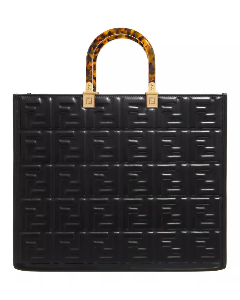 Fendi Tote Sunshine Embossed Leather Tote Bag Schwarz