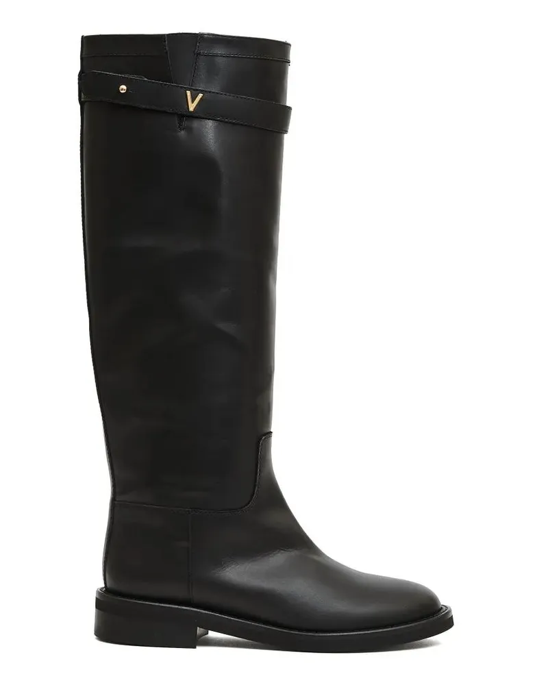 Via Roma 15 Stiefel Tall Black Leather Boots With Gold Accent And Rubb schwarz Schwarz
