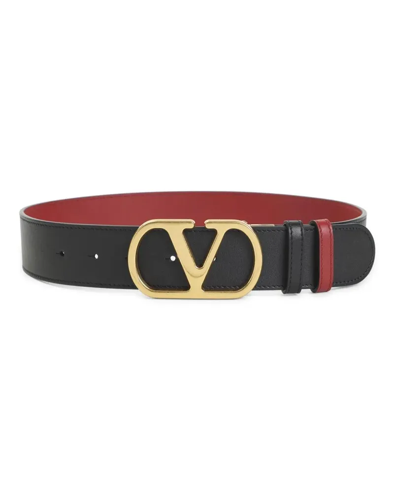 Valentino Garavani Gürtel Black Calf Leather Belt With Gold-Tone 'V' Buckle rot Rot