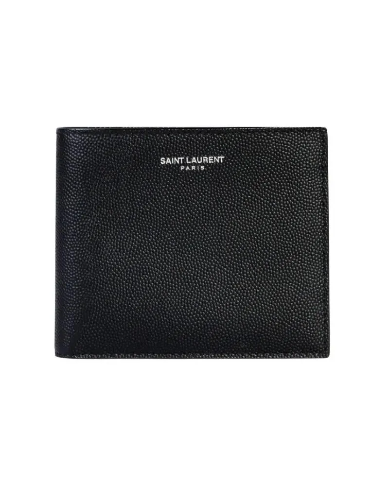 Saint Laurent Portemonnaies Textured Calfskin Bi-Fold Wallet With Coin Pouch schwarz Schwarz