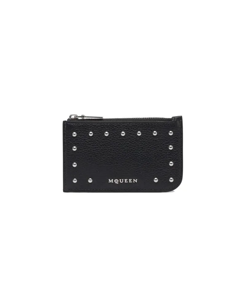 Alexander McQueen Portemonnaies Textured Leather Wallet With Metallic Studs schwarz Schwarz