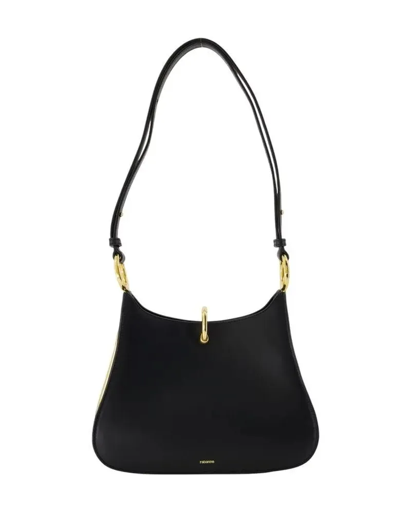 Paco Rabanne Hobo Bags Structured Calfskin Leather Shoulder Bag With Gold schwarz Schwarz