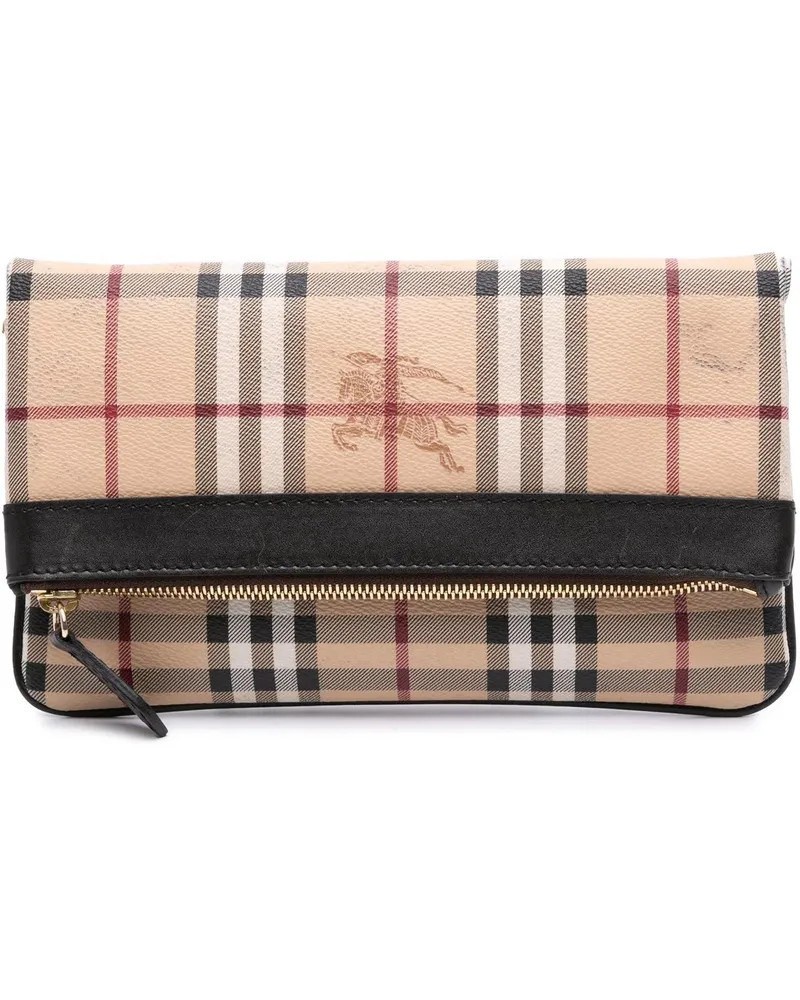 Burberry Clutches Haymarket Check Coated Canvas Adeline Fold over Cl braun Braun