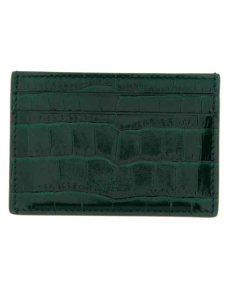 Tom Ford Portemonnaies Crocodile Leather Card Holder schwarz Schwarz