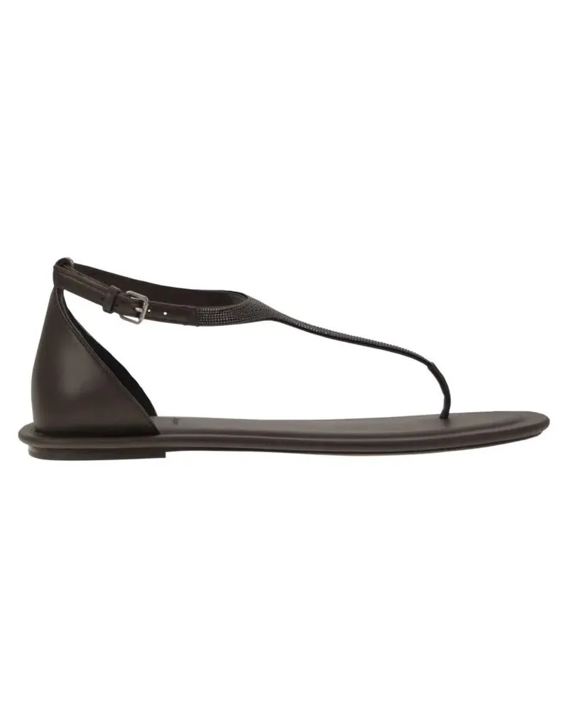 Brunello Cucinelli Sandalen Nappa Leather Sandals With Precious Strap schwarz Schwarz