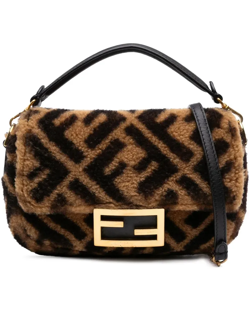 Fendi Hobo Bags Mini Zucca Shearling Chain Baguette Satchel braun Braun
