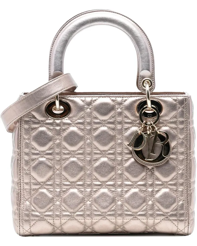 Dior Hobo Bags Medium Metallic Lambskin Cannage Lady Dior goldfarben Gold