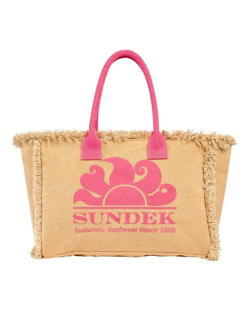 Sundek Shopper & Totes Beige Canvas Beach Tote With Fringe beige Beige