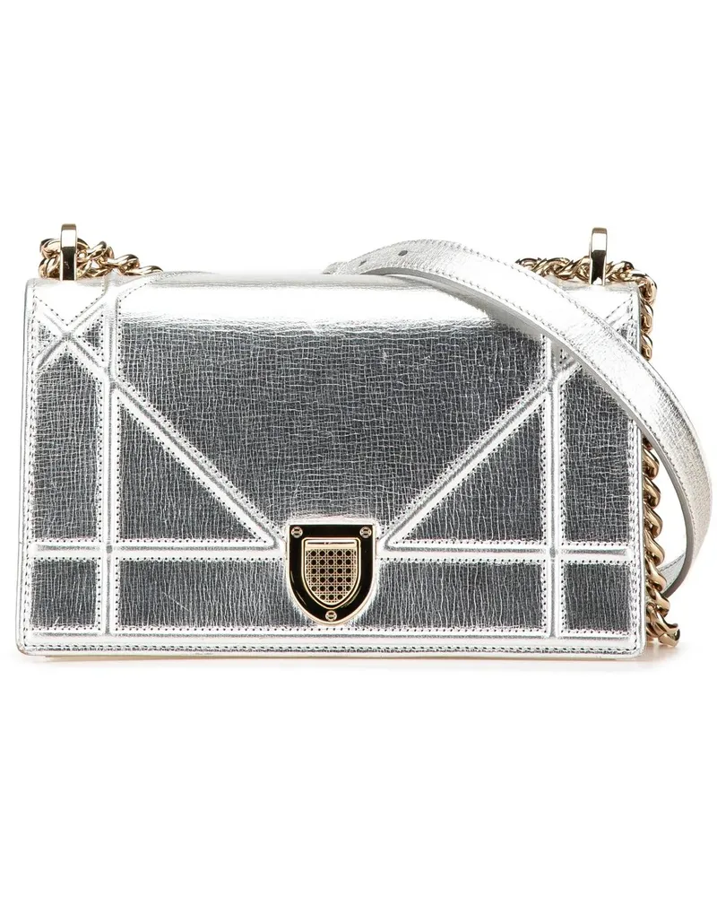 Dior Hobo Bags Small Metallic Grained Calfskin Diorama Flap silberfarben Silber