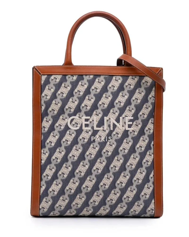 Celine Hobo Bags Small Triomphe Canvas Maillon Vertical Cabas Satch blau Blau