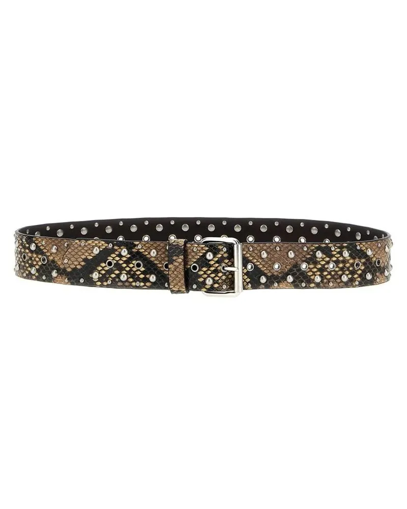 Dries van Noten Gürtel Python-Print Leather Belt With Studded Design beige Beige