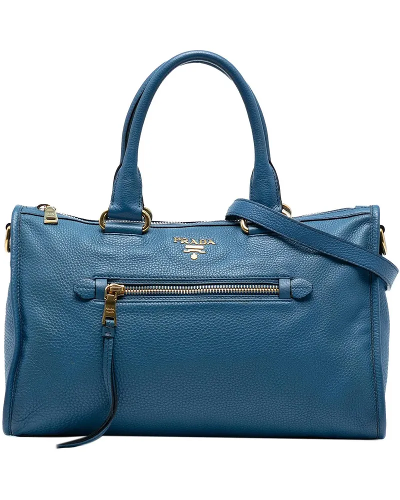 Prada Hobo Bags Vitello Daino Zip Top Satchel blau Blau