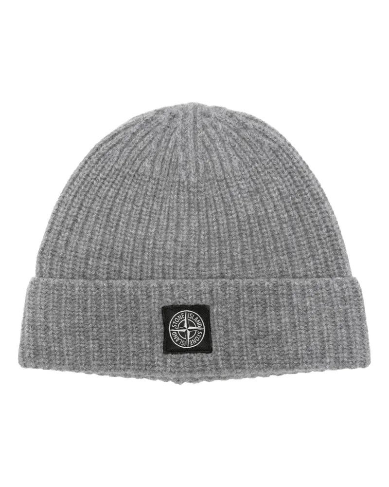 Stone Island Caps & Mützen Gerippte Beanie mit Logo-Patch grau Grau