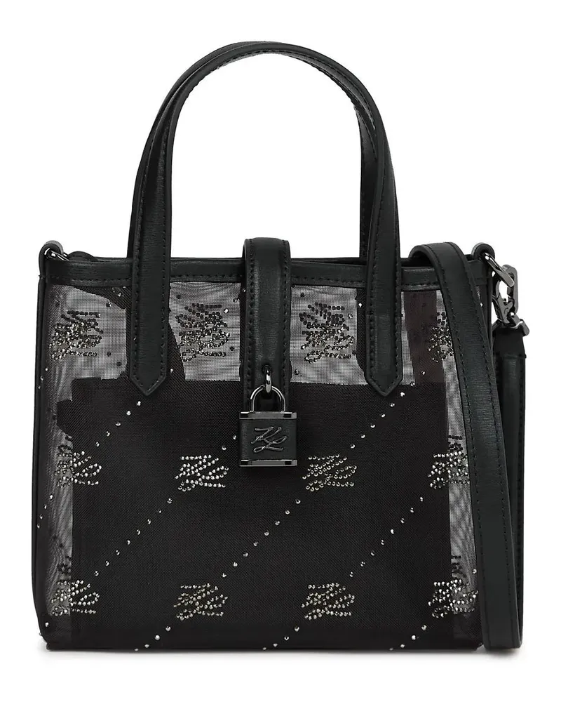 Karl Lagerfeld Shopper K/Autograph Tote Bag mit Vorhängeschloss und Stras schwarz Schwarz