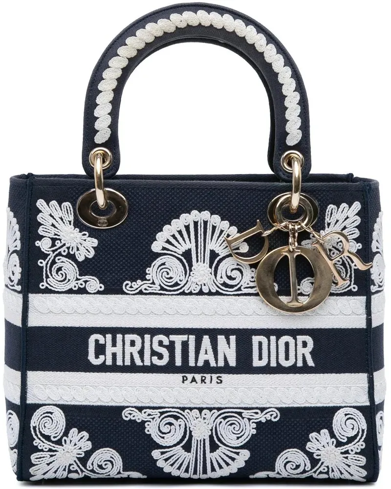 Dior Hobo Bags Medium Embroidered Canvas Cornely Lady D Lite blau Blau
