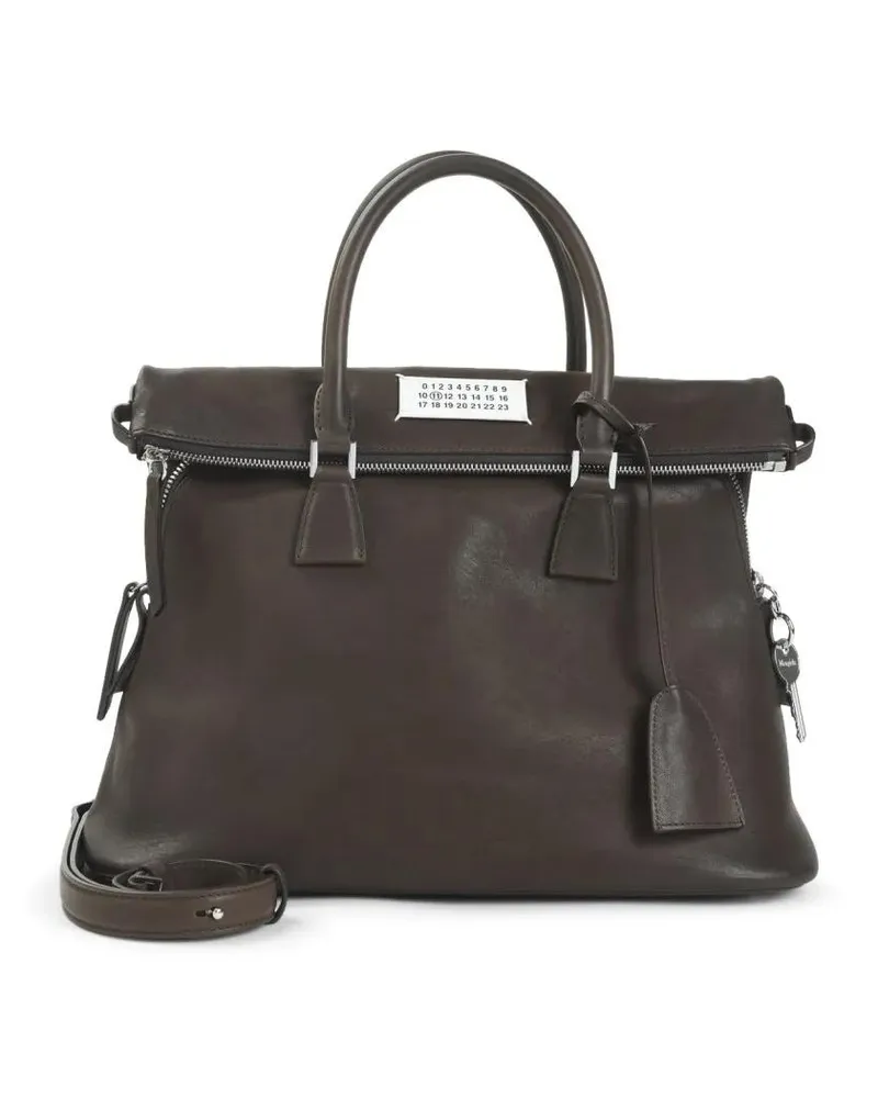 Maison Margiela Hobo Bags Structured Brown Calf Leather Handbag grau Grau