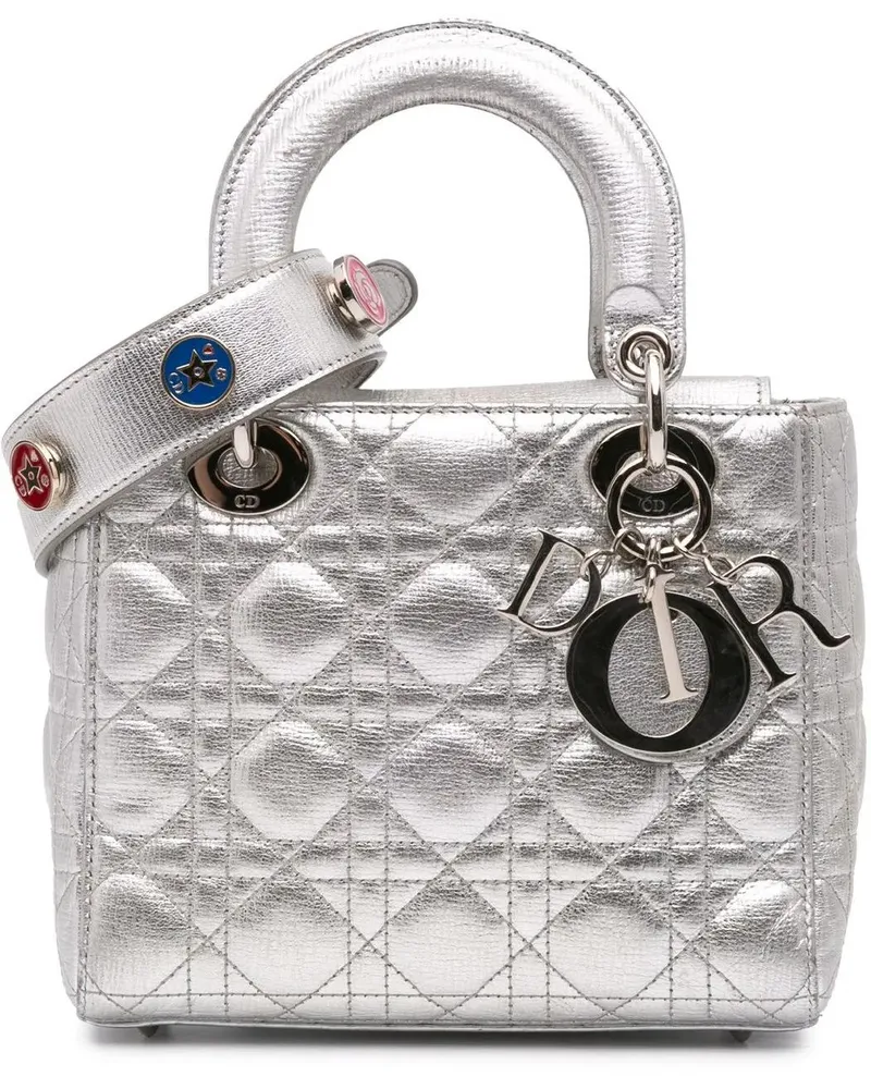 Dior Hobo Bags 2018 Small Metallic Grained Calfskin Cannage My AB silberfarben Silber