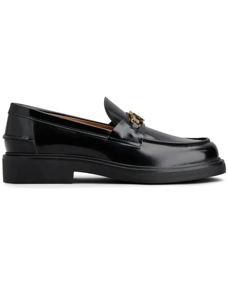TOD'S Glossy Black Leather Loafers With Decorative Emble schwarz Schwarz