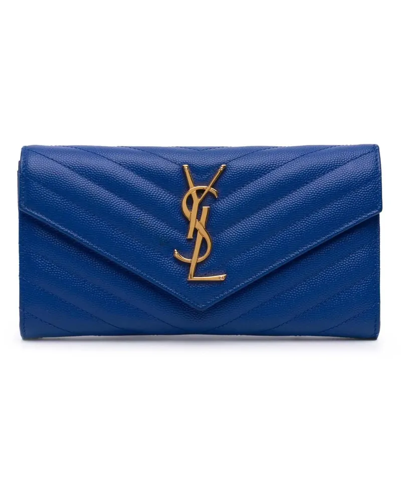 Saint Laurent Portemonnaie Grain De Poudre Matelasse Chevron Monogram Flap Wa blau Blau