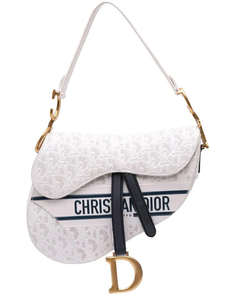 Dior Hobo Bags 2021 Perforated Oblique Embossed Calfskin Saddle B weiß Weiß