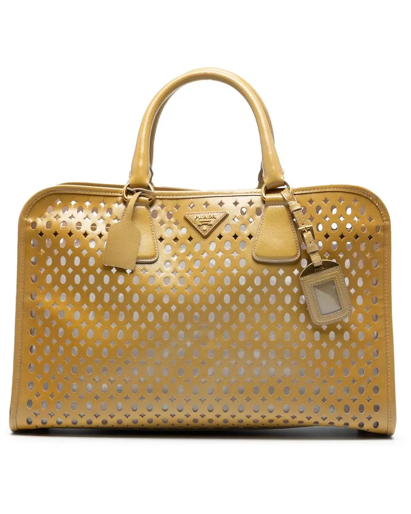 Prada Shopper Saffiano Vernice Fori Perforated Tote gelb Gelb