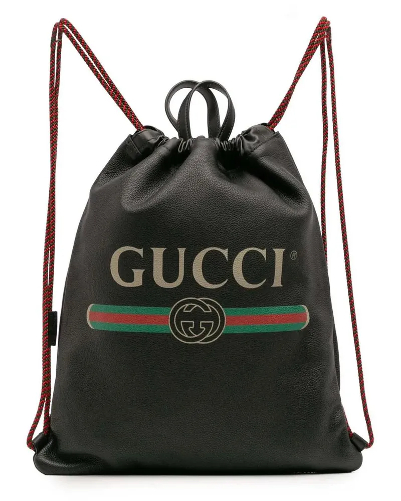 Gucci Rucksäcke Leather Logo Drawstring Backpack schwarz Schwarz