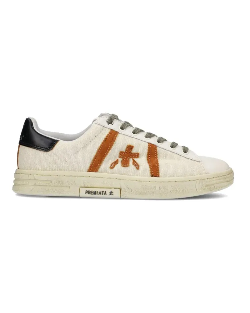 Premiata Low-Top Sneaker Russell Sneakers In White Leather And Natural Canv beige Beige