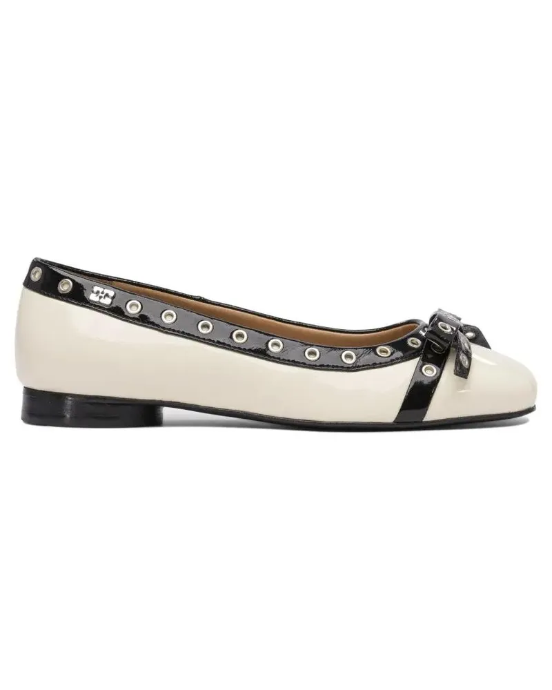 Ganni Eyelet Bow Ballet Flats weiß Weiß