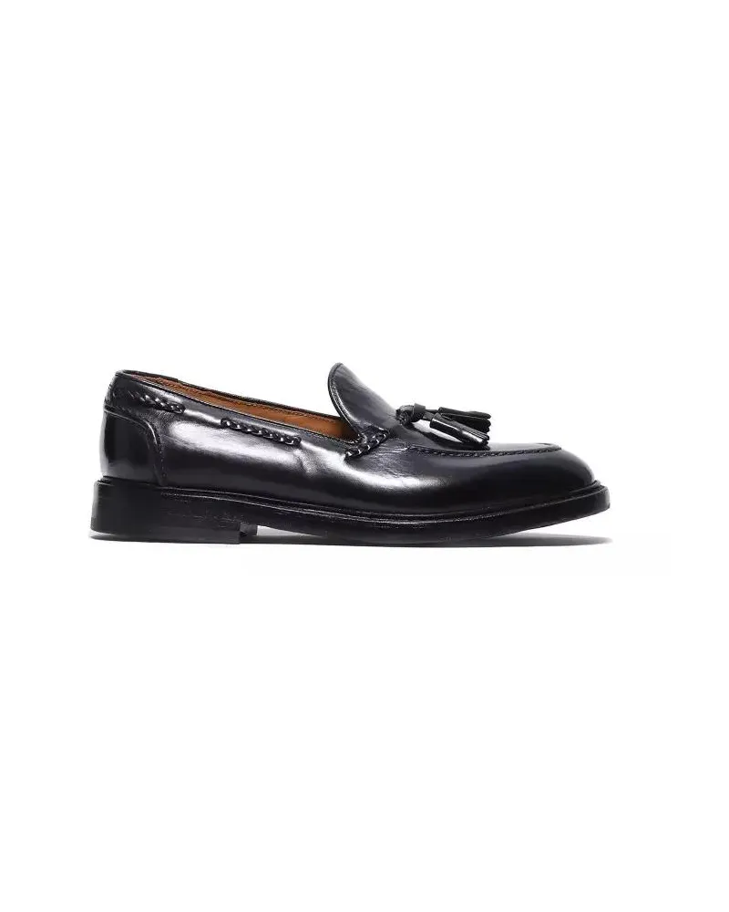 Green George Loafer Black Faded Leather Moccasin With Tassels schwarz Schwarz