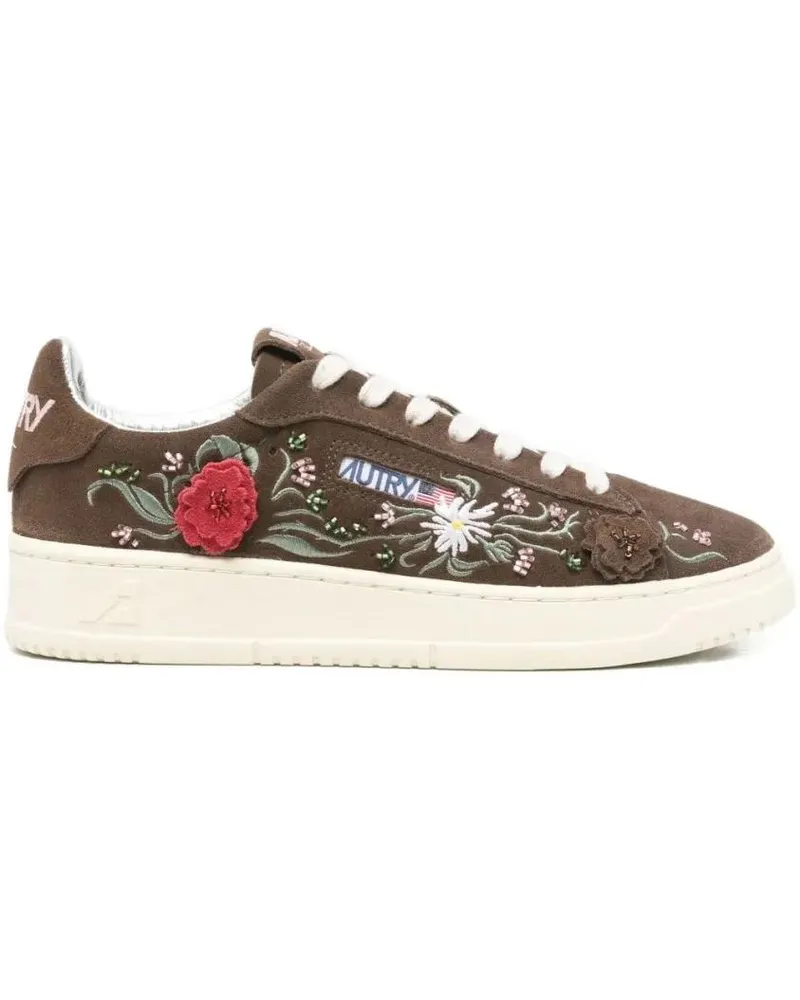 AUTRY Low-Top Sneaker Brown Suede Sneakers With Floral Embroidery grau Grau