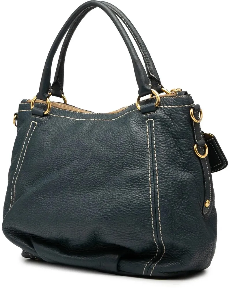 Prada Hobo Bags Vitello Daino Zip Top Satchel blau Blau