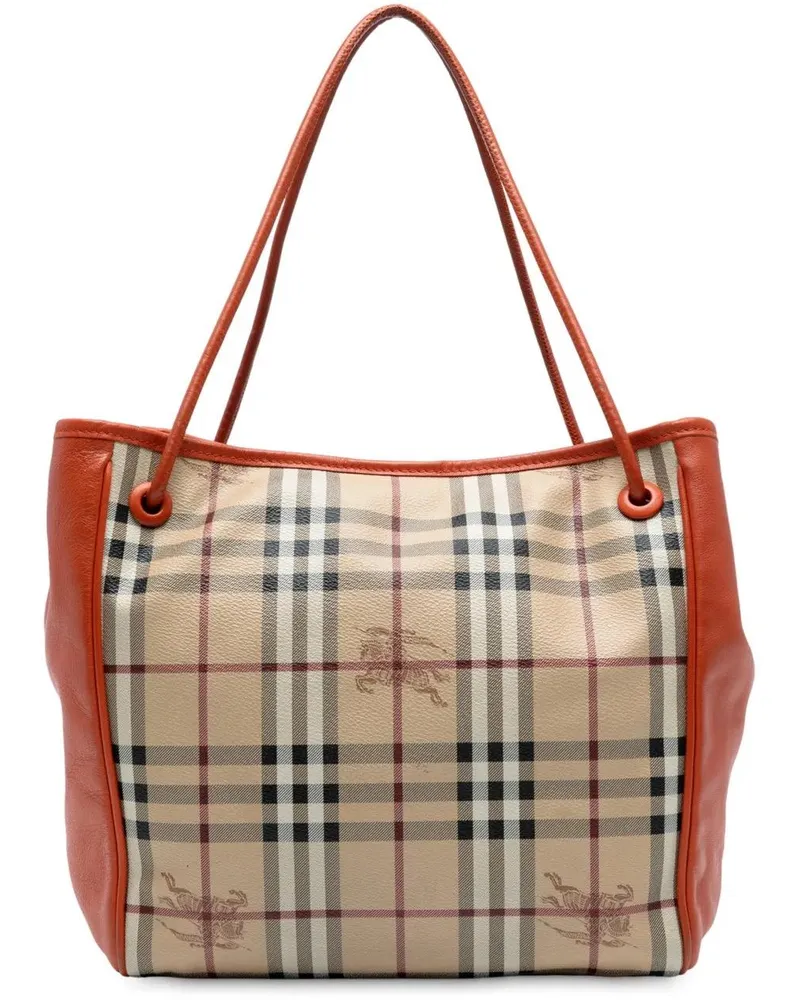 Burberry Shopper Small Leather Trimmed Haymarket Check Coated Canva braun Braun