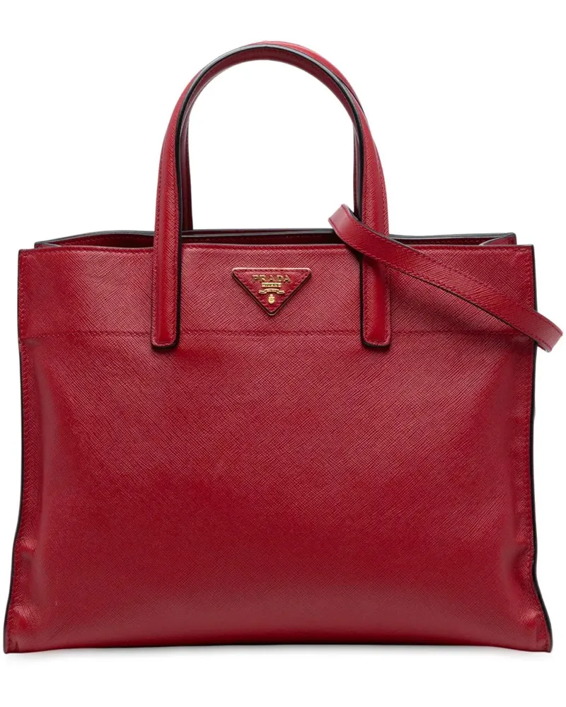 Prada Hobo Bags Saffiano Soft Triple Pocket Tote rot Rot