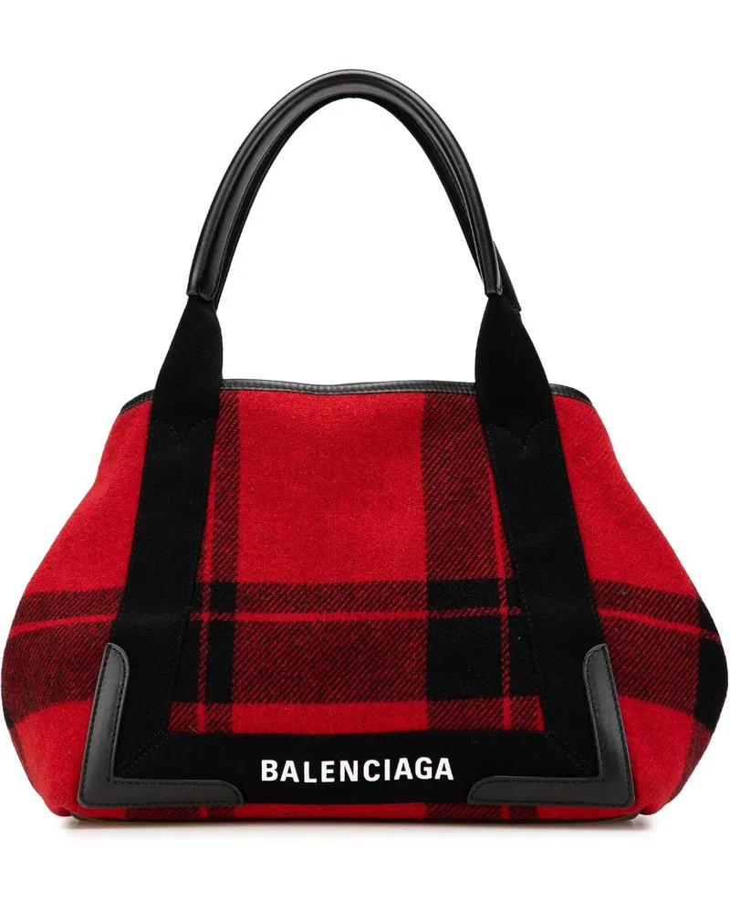 Balenciaga Shopper Plaid Wool Navy Cabas S rot Rot