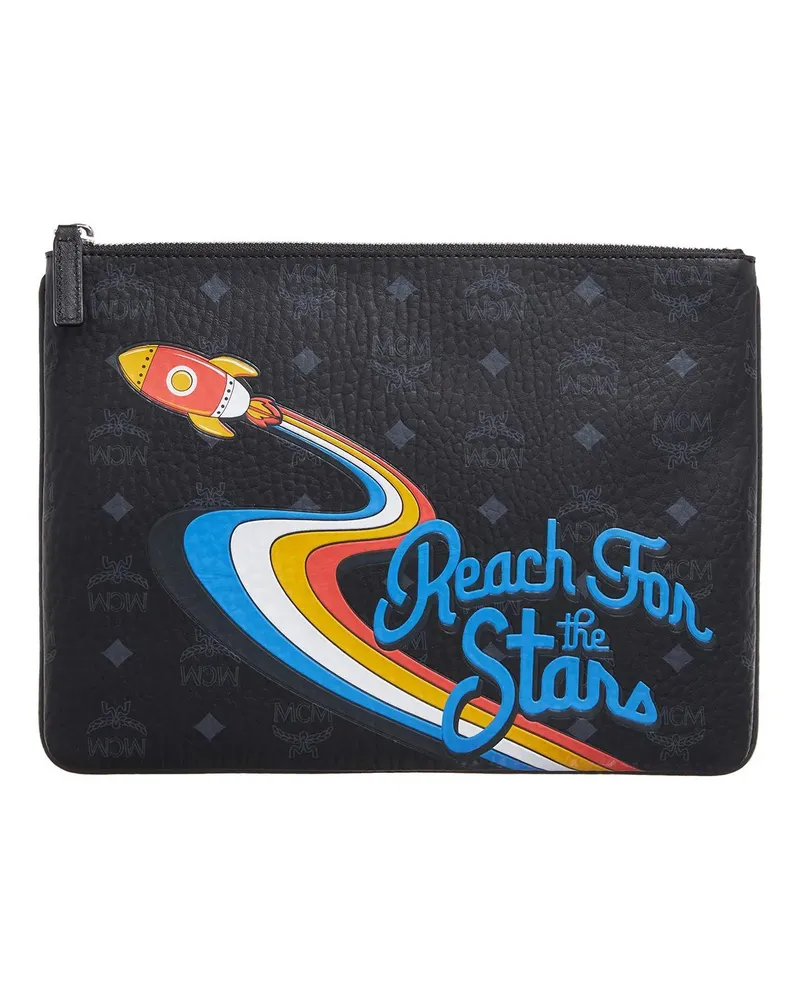 MCM Pochettes Visetos Flat Pouch Medium schwarz Schwarz