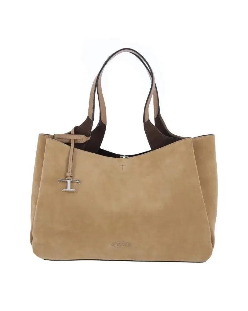TOD'S Shopper & Totes Medium Suede Tote Bag With Removable Charm beige Beige