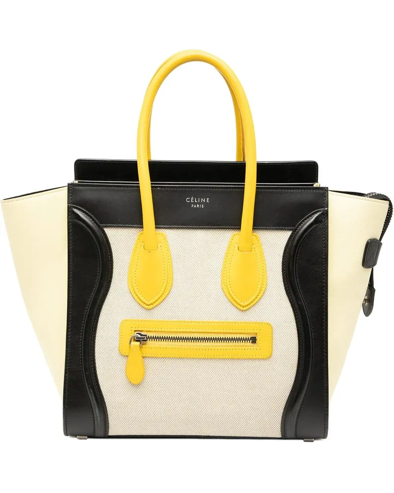 Celine Crossbody Bags Micro Tricolor Canvas and Leather Luggage Tote braun Braun