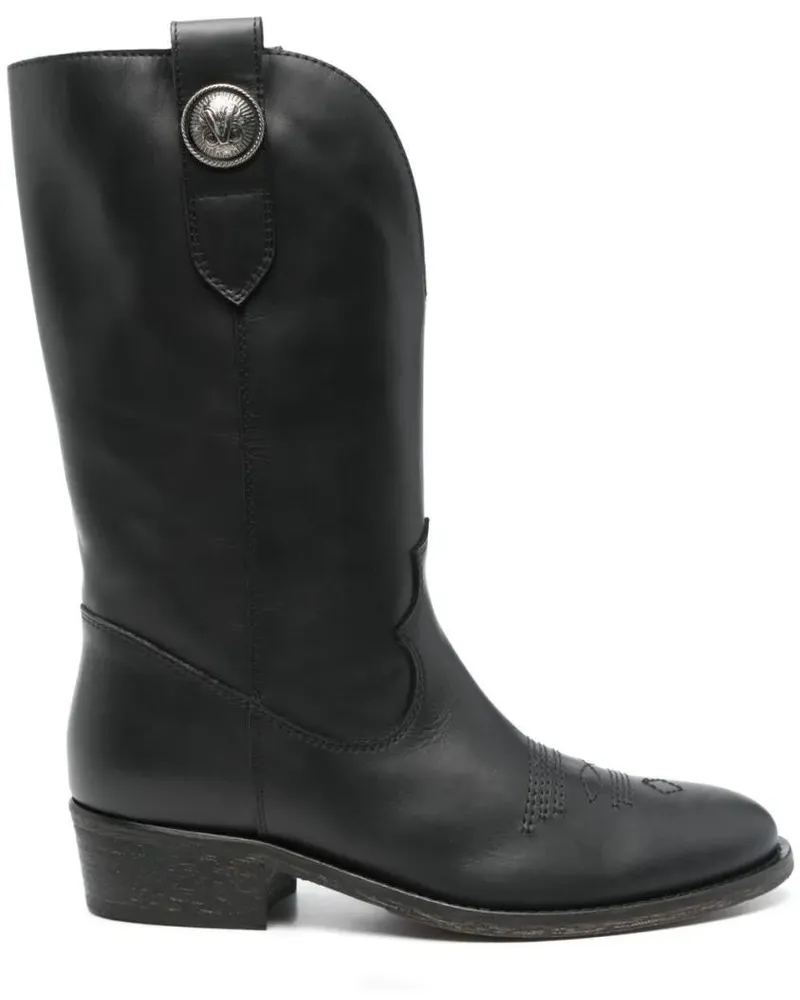 Via Roma 15 Stiefel Black Leather Texan Ankle Boots schwarz Schwarz