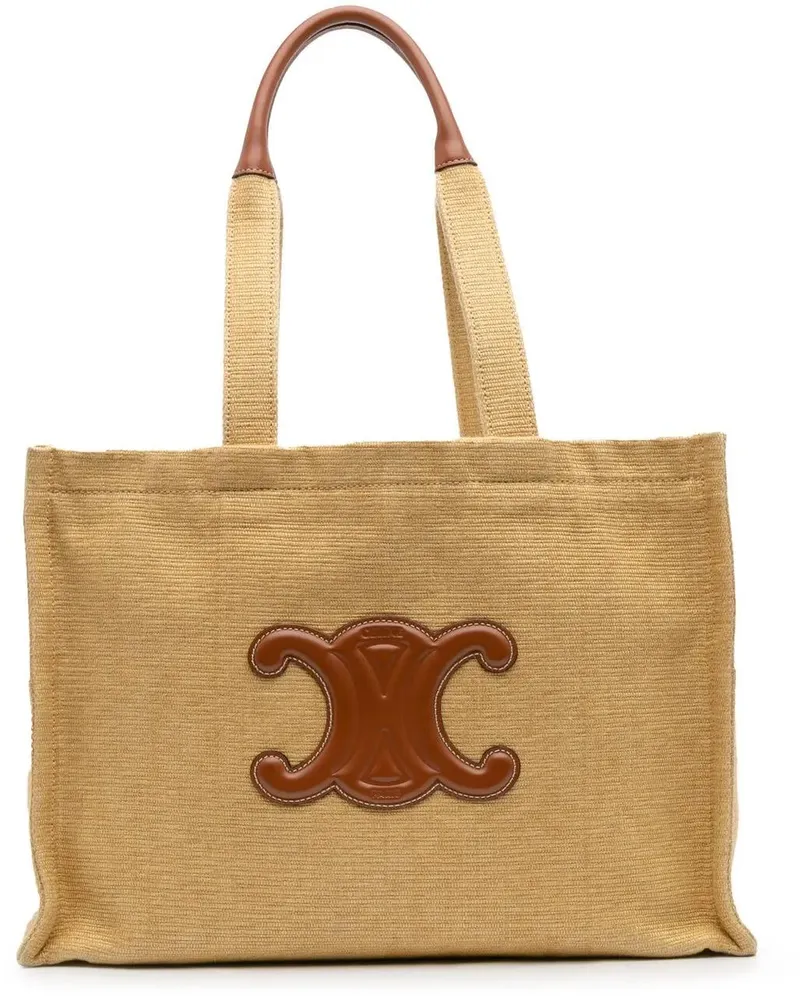 Celine Shopper Large Raffia Cuir Triomphe Cabas Thais Tote braun Braun