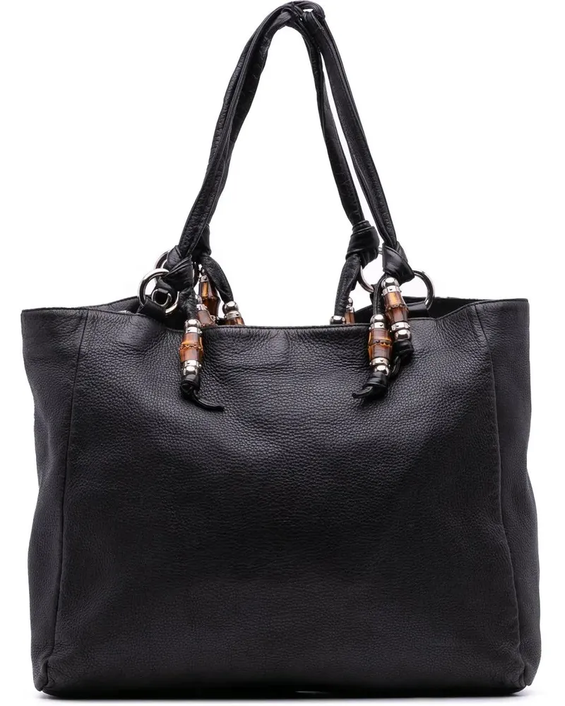 Gucci Hobo Bags Large Pebbled Calfskin Bamboo Jungle Convertible T schwarz Schwarz