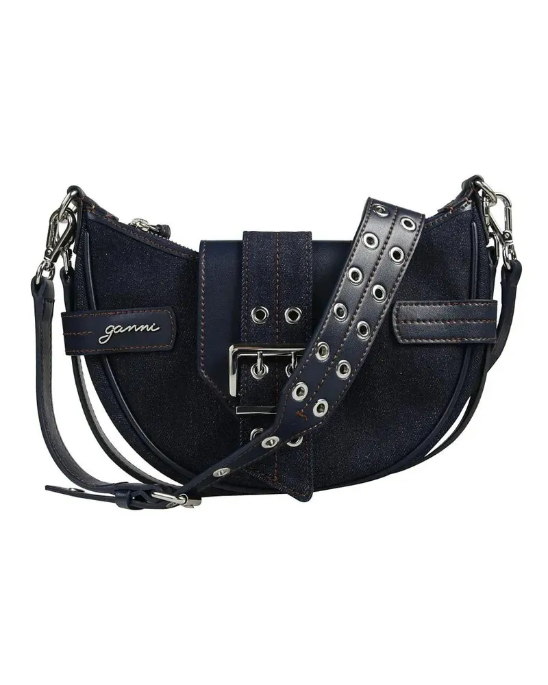 Ganni Hobo Bags Denim Crescent Shoulder Bag blau Blau