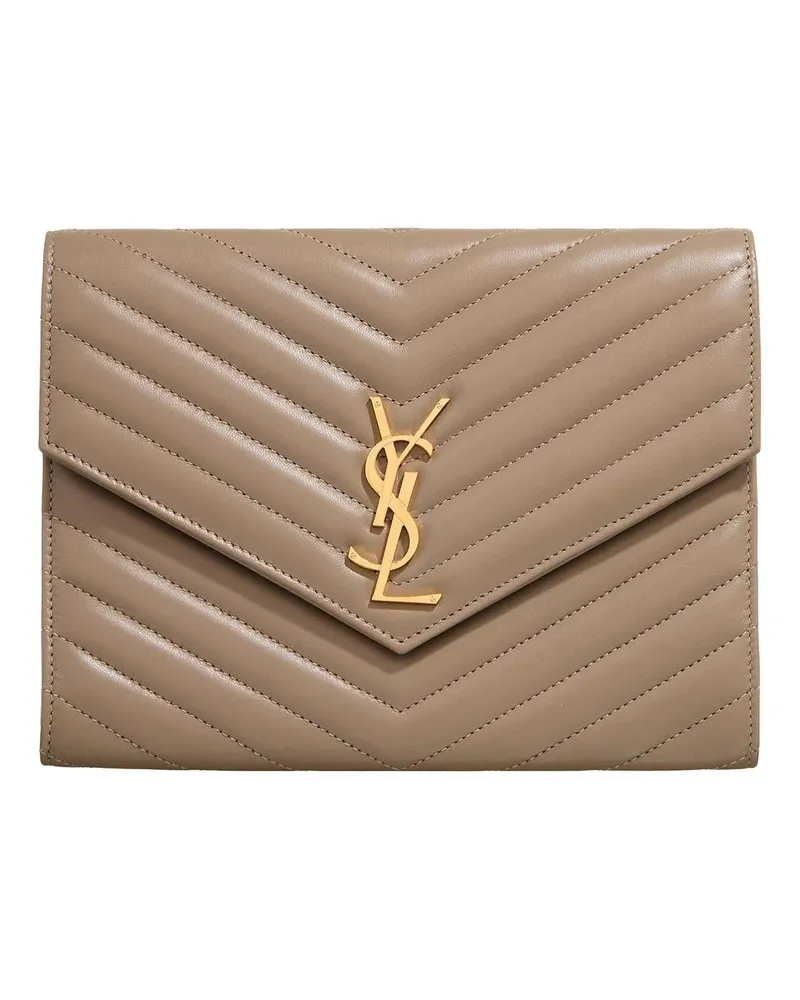 Saint Laurent Pochettes Cassandre Logo Plaque Flap Pouch beige Beige