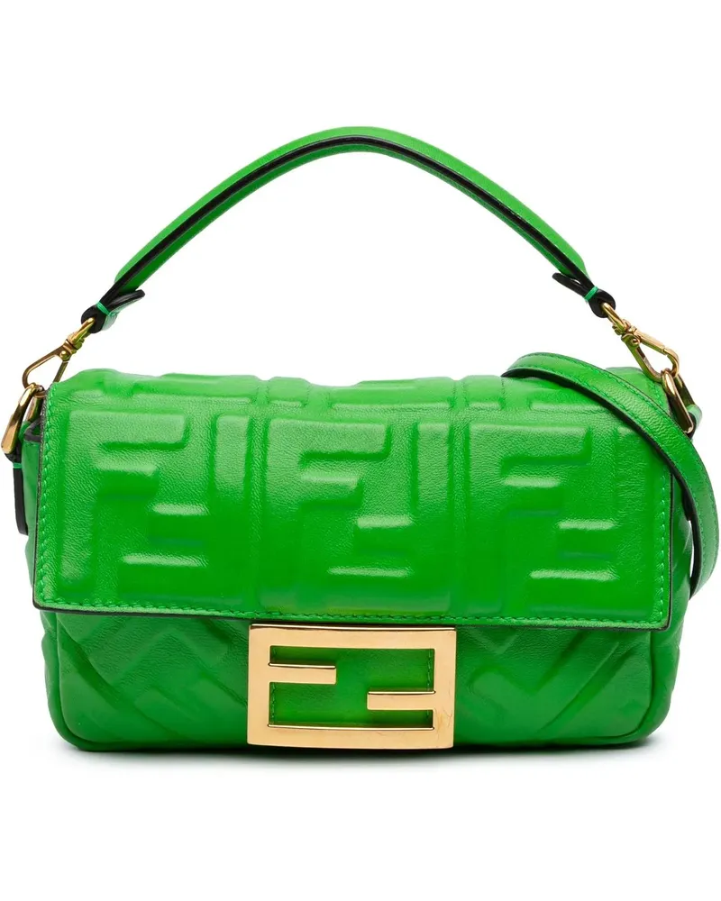 Fendi Hobo Bags 2010-2025 Mini Zucca Embossed Leather Baguette Sat grün Grün